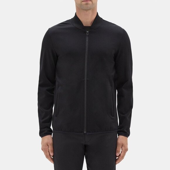 Theory Zip Up Bomber Jacket Large L Mens Black Tech Stretch Jersey Knit - Picture 1 of 4